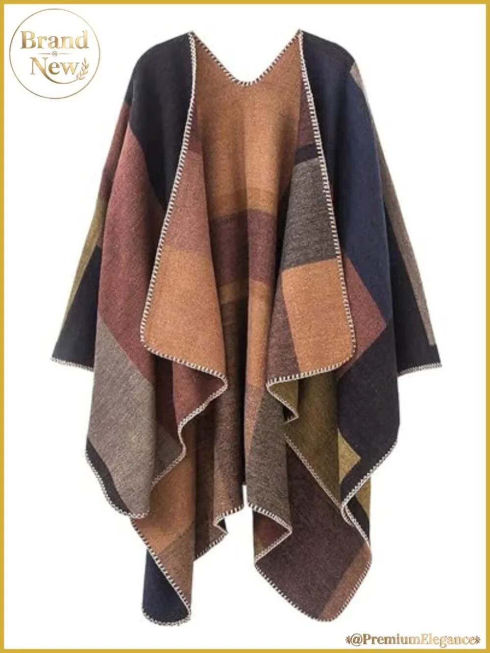 Reversible Plaid Poncho Wrap Open Front Cardigan Shawl Cape
